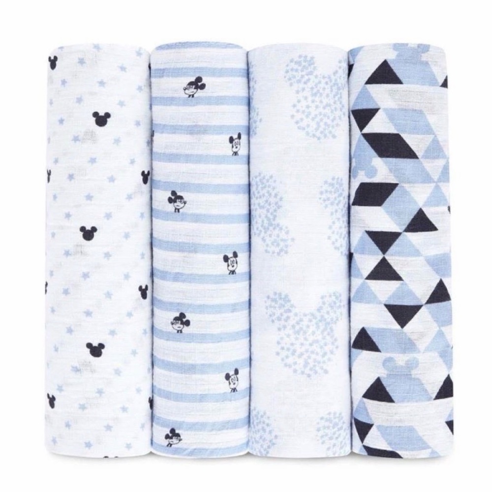 Aden + Anais, Mickey Mouse Cotton Baby Swaddle Blankets 4 pack